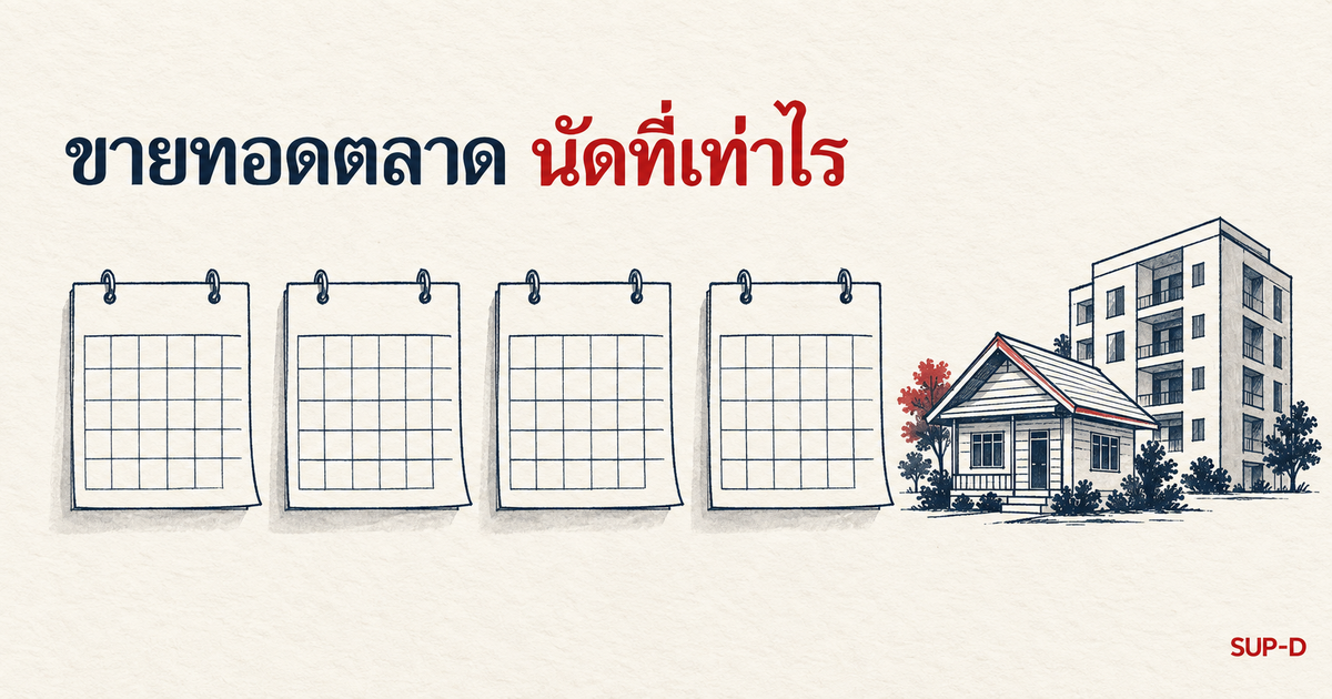 ขายทอดตลาด นัดที่เท่าไร — ภาพปกสีน้ำ แผ่นปฏิทินว่างสี่แผ่นวางเรียงข้างบ้านและคอนโดทั่วไป